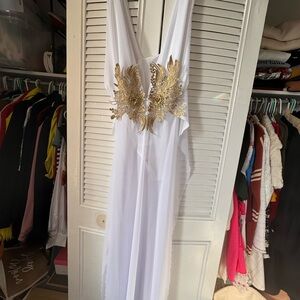 Elegant White Dress with Gold Embellishments